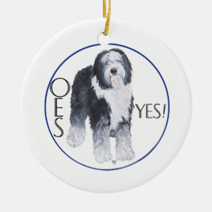 Kopstudie van Old English Sheepdog Keramisch Ornament