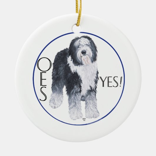 Kopstudie van Old English Sheepdog Keramisch Ornament (Voorkant)