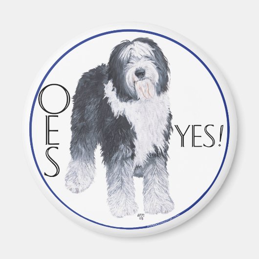 Kopstudie van Old English Sheepdog Magneet (Voorkant)