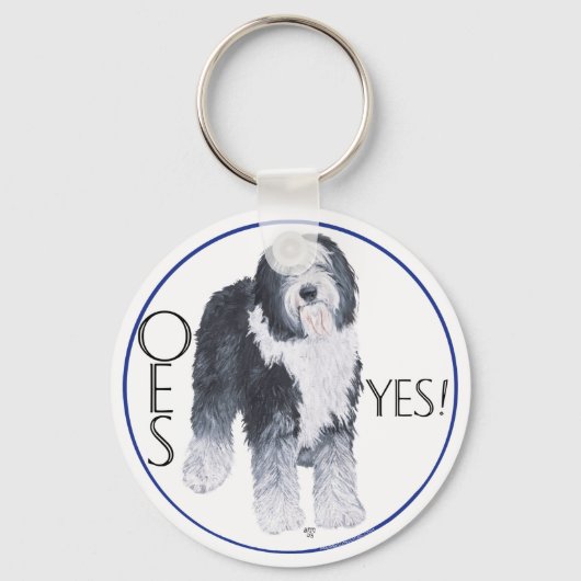 Kopstudie van Old English Sheepdog Sleutelhanger (Voorkant)