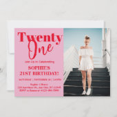 Koptekst Roze Moderne 21e Verjaardagsfeest Typogra Kaart (Voorkant)