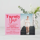 Koptekst Roze Moderne 21e Verjaardagsfeest Typogra Kaart (Staand voorkant)