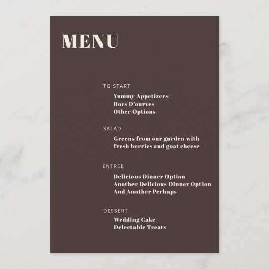 Koptekst Vet Aangepast Bruin Modern Minimalistisch Menu (Voorkant)