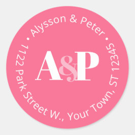 Koptekst Vet Roze en Witte Retouradres Ronde Sticker