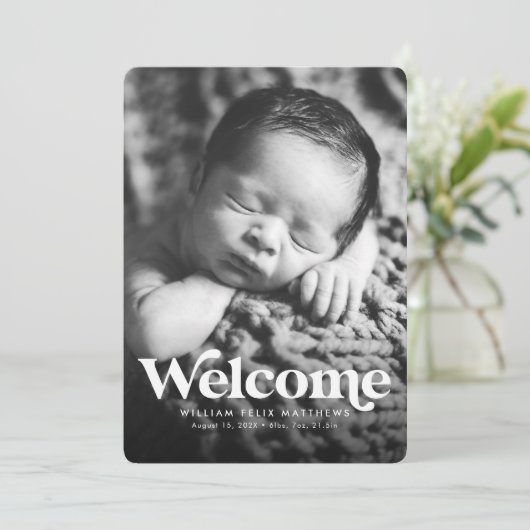 Koptekst welkom blauw verticale geboorteaankondigi aankondiging (Staand voorkant)