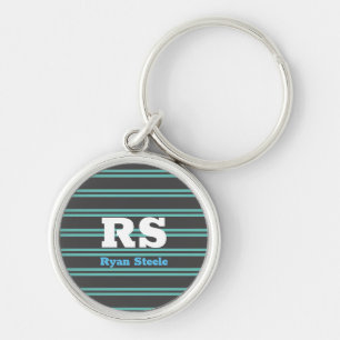 Koptelefoon met monogram & naam, lichte teal lijne sleutelhanger