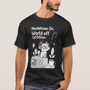 Koptelefoon Op, Wereld Uit Gezellige Katten Muziek T-shirt