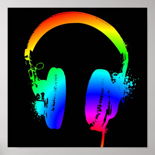 Koptelefoon Regenboog Sjabloon Grafische Kunst Pos Poster (Voorkant)