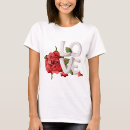 Koptelefoon Typografie met Romantische Rode Rozenb T-shirt