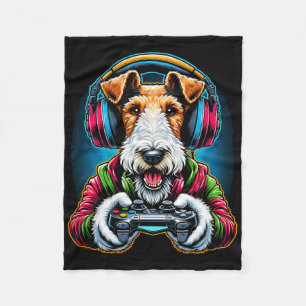 Koptelefoon Videospel Draad Vos Terrier Hond Gamen Fleece Deken