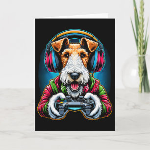 Koptelefoon Videospel Draad Vos Terrier Hond Gamen Kaart