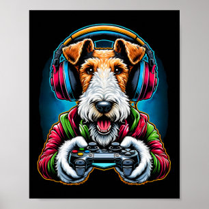Koptelefoon Videospel Draadvos-terriër Hond Gamen Poster