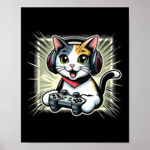 Koptelefoon Videospel Japanse Bobtailkat Gamen Poster