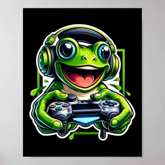 Koptelefoon Videospel Kikker Gamen Poster (Voorkant)
