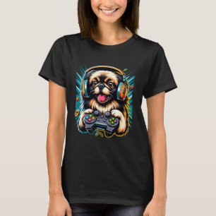 Koptelefoon Videospel Pekingees Hond Gamen T-shirt
