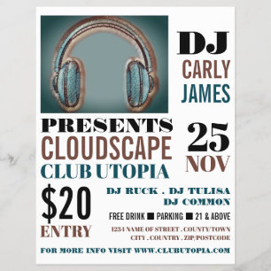 Koptelefoons, DJ, Club Event Reclame Flyer