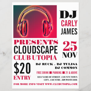 Koptelefoons, DJ, Club Event Reclame Flyer