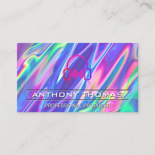 Koptelefoons | Kleurrijke Vloeibare Achtergrond Visitekaartje (Voorkant)