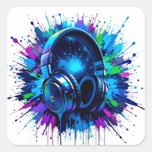 Koptelefoons Muziek Liefhebber Artistiek Design – Vierkante Sticker