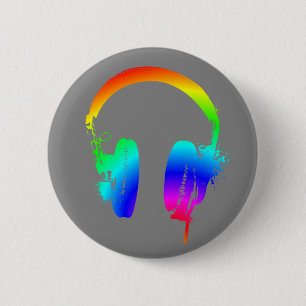 Koptelefoons Regenboog Sjabloon Grafische Kunst Kn Ronde Button 5,7 Cm