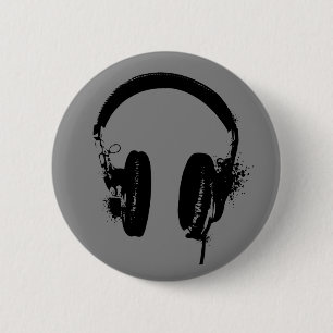 Koptelefoons Zwart Sjabloon Grafische Kunst Knop S Ronde Button 5,7 Cm