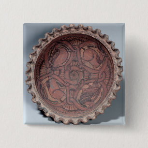 Koptisch bekertje, schilderd terracotta met zwemba vierkante button 5,1 cm