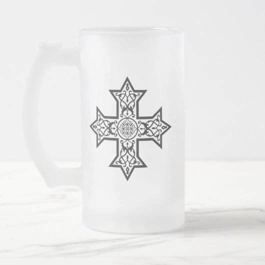 Koptisch Kruis Premium Kunst Matglas Bierpul (Links)
