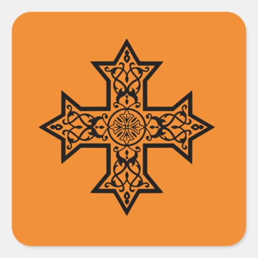 Koptisch kruisje vierkante sticker (Voorkant)