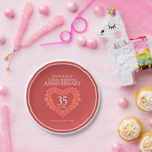 Koraal 35e trouwdag hart papier bord (Feest)