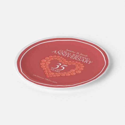 Koraal 35e trouwdag hart papier bord (Gekanteld)