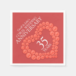 Koraal 35th Bruiloft Jubileum hart genaamd servett Servet