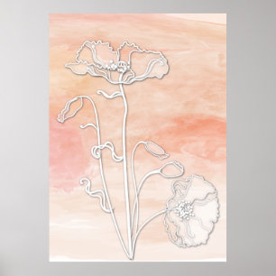Koraal Abstracte Waterverf en Poppies Poster