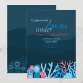 Koraal Achtergrond Verjaardagsfeest Uitnodiging (Voorkant / Achterkant)