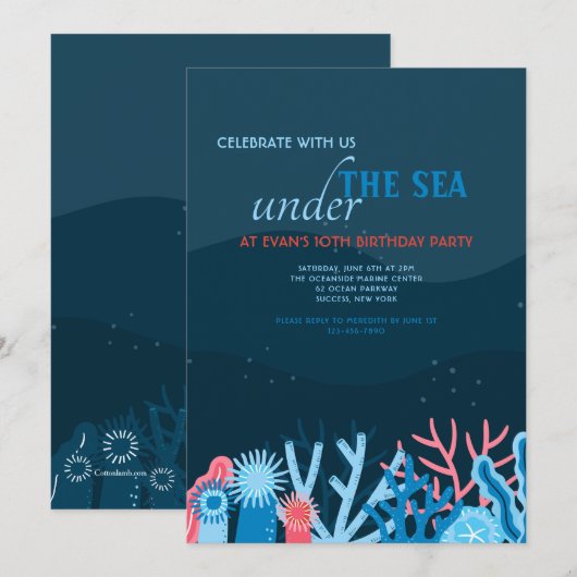 Koraal Achtergrond Verjaardagsfeest Uitnodiging (Voorkant / Achterkant)