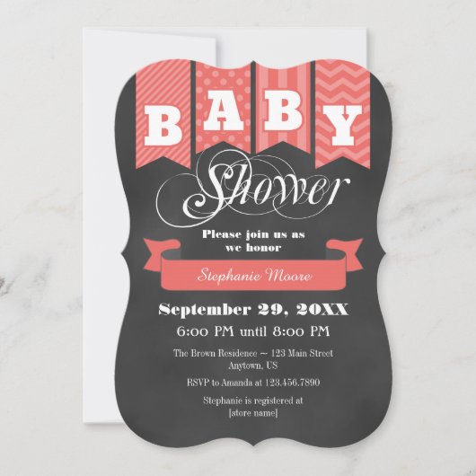 Koraal-alkboardvlag-Baby shower uitnodigen Kaart (Voorkant)