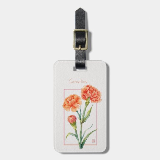 Koraal Anjer Botanisch Aquarel Aangepaste Naam Bagagelabel (Voorkant verticaal)