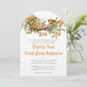 Koraal & Aqua Blue  Vogels Huwelijksuitnodiging Kaart (Staand voorkant)