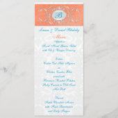 Koraal, Aqua, en Grijze Damast Monogrammed Menu (Voorkant)