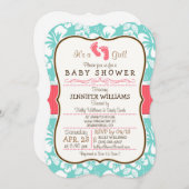 Koraal, Aqua Tropisch Baby shower Kaart (Voorkant / Achterkant)