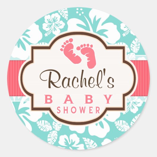 Koraal, Aqua Tropisch Baby shower Ronde Sticker (Voorkant)