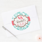 Koraal, Aqua Tropisch Baby shower Ronde Sticker (Envelop)