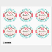 Koraal, Aqua Tropisch Baby shower Ronde Sticker (Vel)