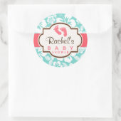 Koraal, Aqua Tropisch Baby shower Ronde Sticker (Tas)