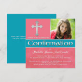 Koraal, Aqua, Zilverbevestiging Foto uitnodigen Kaart (Voorkant / Achterkant)