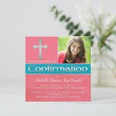 Koraal, Aqua, Zilverbevestiging Foto uitnodigen Kaart (Staand voorkant)