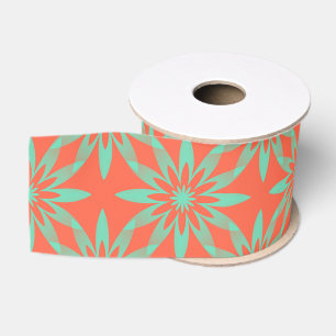 Koraal Aquamarijn Bloem Naadloos Patroon Grosgrain Lint