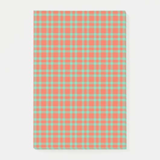 Koraal Aquamarijn Plaid Patroon Post-it® Notes (Voorkant)