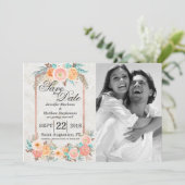 Koraal Aquarel Bloemen en Goud Save the Dates Save The Date (Staand voorkant)