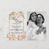 Koraal Aquarel Bloemen en Goud Save the Dates Save The Date (Voorkant / Achterkant)