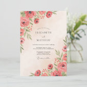 Koraal Aquarel Botanische Bruiloft Kaart (Staand voorkant)